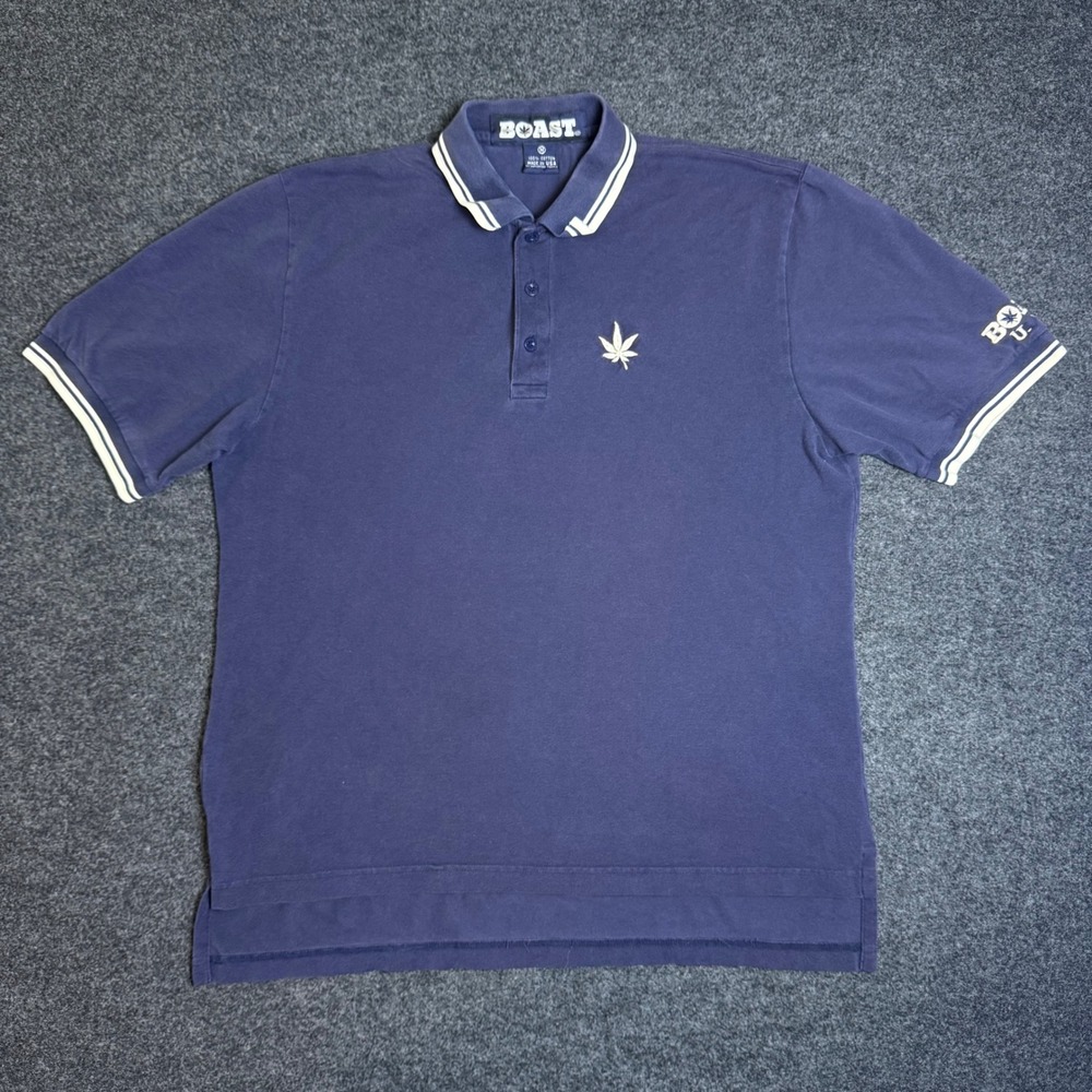 Vintage Boast Polo Shirt Mens M Blue Heritage Leaf Logo Short Sleeve Made in USA